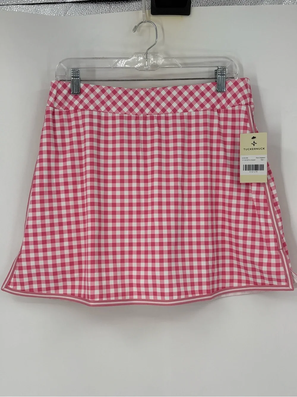 Tuckernuck Karrie Golf Skirt Pink Gingham 16” Preppy Stretch Skort Large